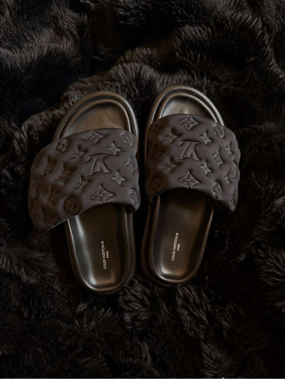Louis Vuitton Black Quilted Monogram Slide Sandals - Picture 1 of 4